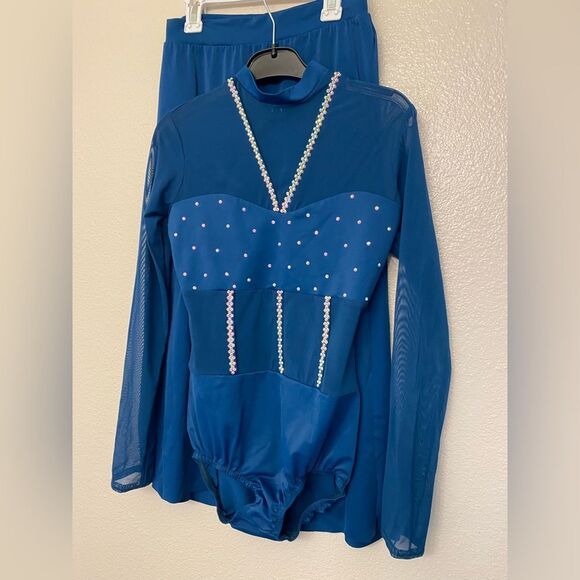 Kelle dance costume deep blue 2 piece FIRE TO THE RAIN - LEOTARD skirt 5360 SA - Picture 3 of 12
